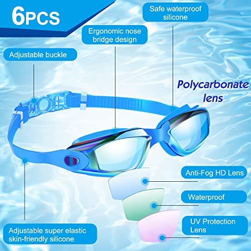 6 PCS Goggles de natação equipamentos de natação óculos esportivos de óculos de natação para homens homens adultos jovens adultos