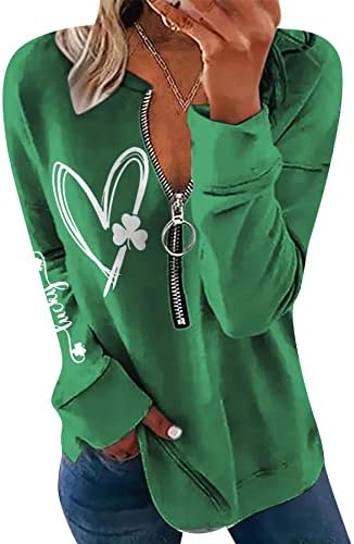 GRASWE WOMENS St. Patricks Day Clover camisa de manga comprida Moletom moleto