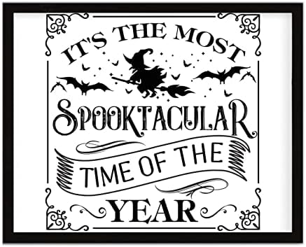 Cocoken É a época mais assustadora do ano, placa de madeira com quadro sinal de bruxa emoldurou 20 x 16 Halloween impresso