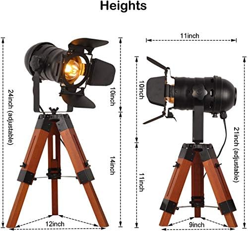 Lâmpada industrial de mesa de tripé para sala de estar madeira em pé grande iluminação preta ajustável cinema metal lumbo de estúdio