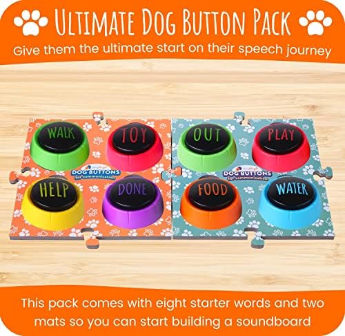 VocalPups Botões de cachorro para comunicação Ultimate Starter Pack Pacote - Voz feminina, 8 botões de treinamento com palavras