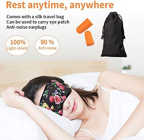 Máscara do sono de seda, olhos vendados, máscara de olho super lisa com alça ajustável, bolsa de viagem e plugues