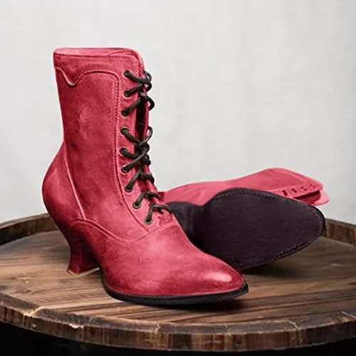 Botas de inverno feminino Lace Up Leather Zipper Sapatos de salto alto Sapatos de inverno confortáveis ​​para mulheres BOTAS