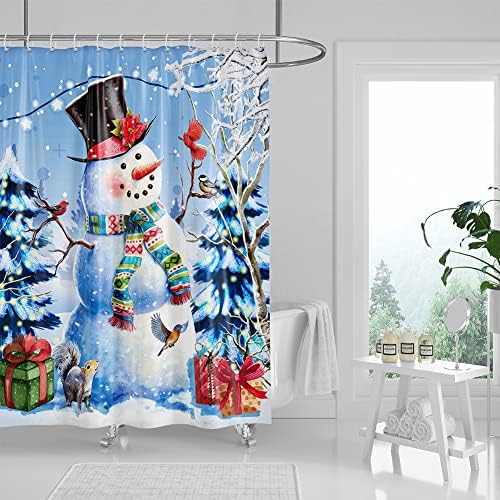 Cortina de chuveiro de Natal do nosso andar, cortina de chuveiro de boneco de neve à prova d'água para banheiro, cortina de chuveiro de férias com 12 ganchos, floresta de neve de neve decoração de banheiro, 72 x 72 polegadas