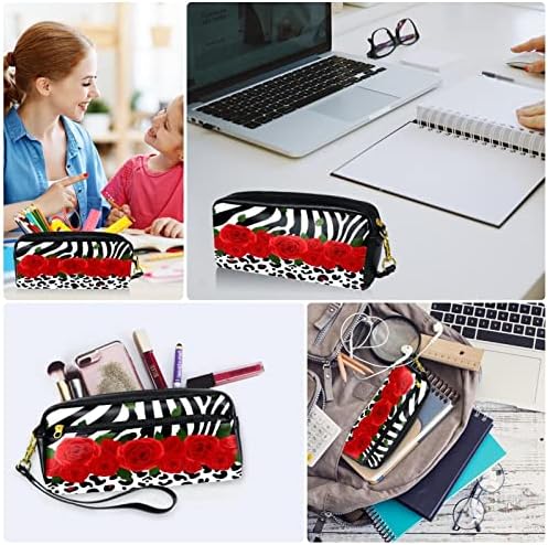 Caixa de lápis Guerotkr, bolsa de lápis, bolsa de lápis, estética de bolsa de lápis, estima de zebra estampa de estampa de leopardo de rosa vermelha