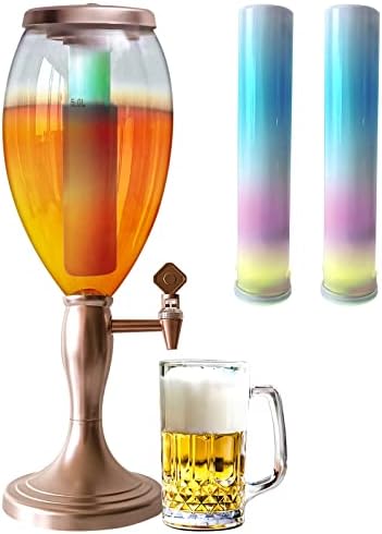 Dispensador de torre de cerveja 5L/169oz Mimosa Drink Tower com 2 tubo de gelo destacável e luz LED, dispensador de