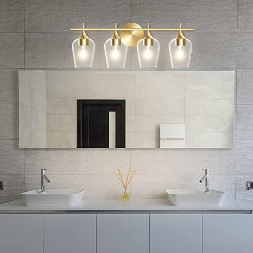 Hamilyeah Gold Bathroom Luminárias sobre o espelho, 4 luz de vaidade com latão de champanhe, iluminação de vaidade moderna para banho, sala de estar, cozinha, quarto, sala de jantar, UL listado