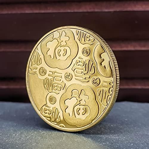 Elegante moeda de sorte banhada a ouro, diâmetro de 1,57 polegadas, com design de águia e inscrições chinesas, apresentadas em caso