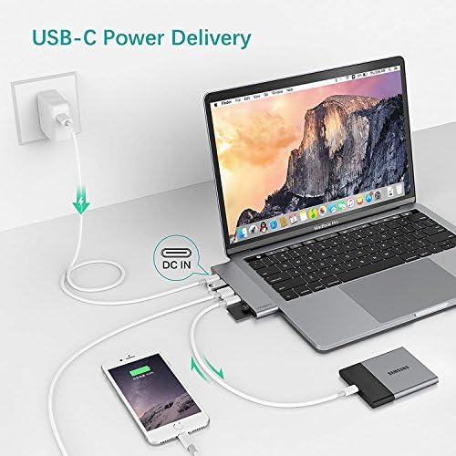 USB C Hub MacBook Pro HDMI, Homespot Hub de alumínio USB para 2018/2019 MacBook Air /2017/2018/2019 MacBook Pro 13 & 15 4K HDMI, USB 3.1, Dados USB-C 50GBs, SD Micro Card.
