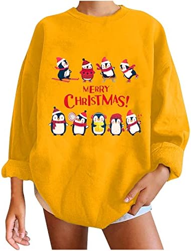 Tops de Natal para mulheres Túnica de manga longa Túnica de pescoço casual pinguim solto camiseta gráfica