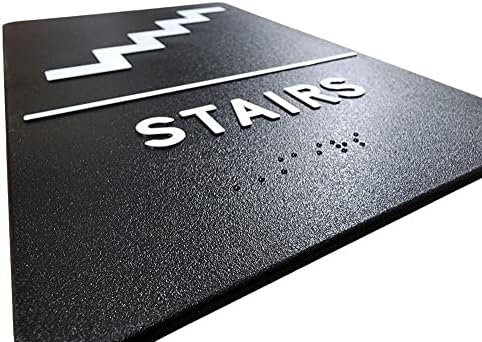 London Health Products Stairs Sign - ADA - Black & White - Inclui fita adesiva e instruções