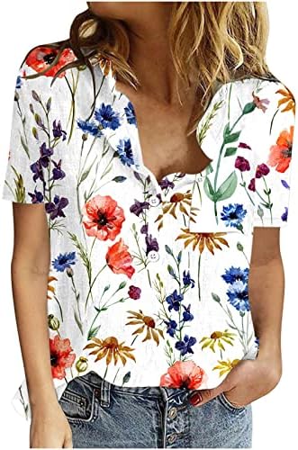 Botões de gaze feminina de Vifucz T-shirts Floral Butterfly Boho Tops Beachy Tops elegantes camisas estéticas elegantes