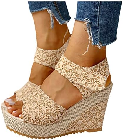 Sandálias de cunha aunimeifly para mulheres com padrão de fivela floral tornozelo de tornozelo aberto sandálias Casual de verão sandálias