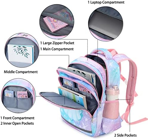 Mochilas YCBB Kids para garotas Backpack da Escola Princesa Conjunto com Tote de almoço Bolsa de jardim de infância da pré