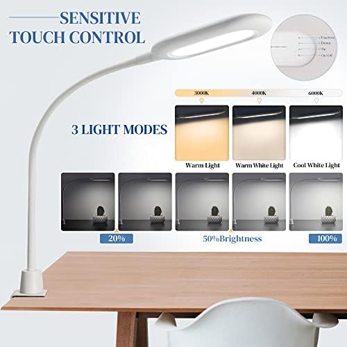 Lâmpada de braçadeira de mesa LED TopMb, mesa de olho leve leve o suficiente para 700 lúmen, modos de 10W Dimmable &
