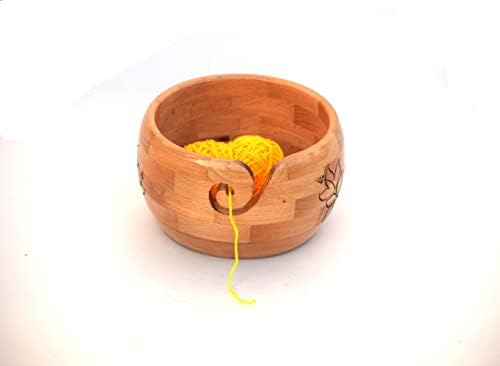 Caminho para a madeira de madeira tigela | Tigela de fio artesanal | Armazenamento de bola de fio | Acessórios de tricô e crochê | Acabamento premium |