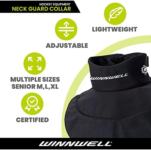 Winnwell Premium Hockey Neck Protector - Guarda do pescoço de hóquei para jogadores seniores e jovens - Guarta de equipamento de hóquei no gelo - colar leve e ajustável