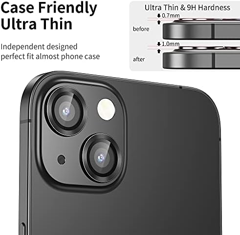 Protetor de lente da câmera HORYE 3 PCS para iPhone 13 e iPhone 13 mini, Ultra Clear HD Temperado Vidro, Filme de capa de anel de liga de liga de alumínio de alumínio [Anti Scratch] [Círculo noturno] - Black