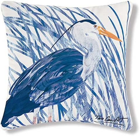 C&F Home Blue e White Heron Bird Bird Tropical Beach Sea Life Impresso Premium Indoor/Patio de travesseiro de pátio de decoração Decoração de decoração Pillow 18 x 18 azul