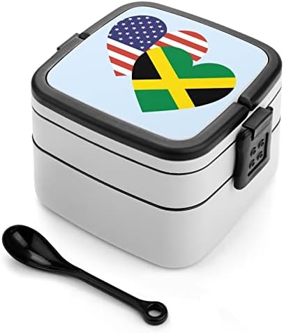 Impressão da bandeira do coração americano da Jamaica tudo em uma caixa de bento Bento Contêiner de almoço com colher para escola/trabalho/piquenique