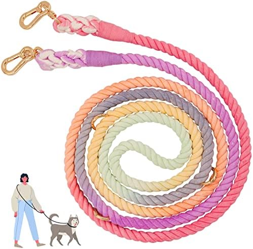 Coleira livre de mãos de 10 pés para cães, colorido de corda de algodão de macaroon coleira com gancho de giro duplo ajustável,