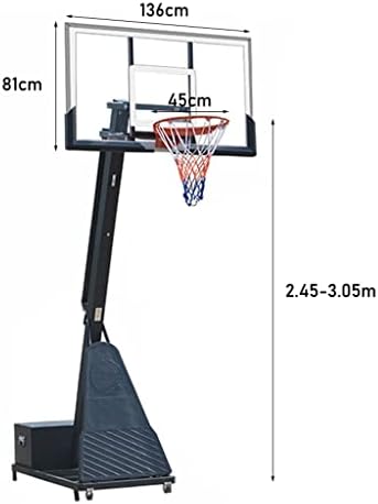 Aro de basquete de aço com rodas, encosta de 53 de PVC e base de recarga, sistema de basquete ajustável de 8 a 10 pés