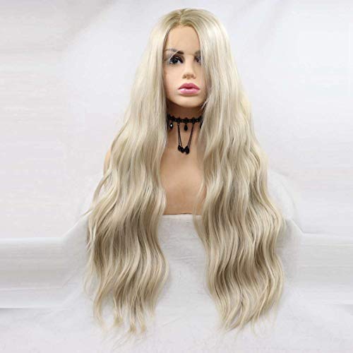 Xiweiya Curly Cici peruca 2 preto peruca de renda sintética preta Parte média peruca longa seda de seda mole a peruca de cabelo
