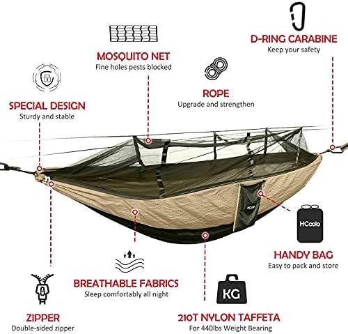 Hammock de acampamento com rede de mosquito - tenda portátil de rede de nylon portátil para viagens de caminhada