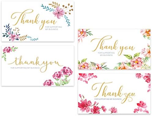 200 PCs Obrigado por apoiar meus cartões de visita em 4 designs de flora para negócios