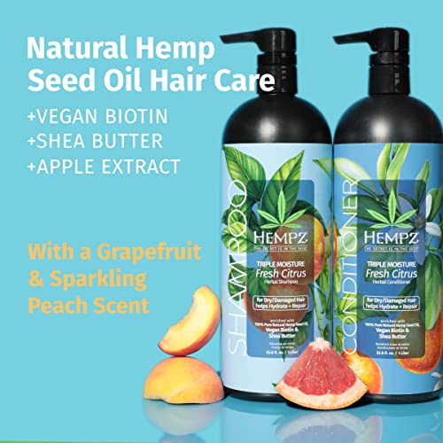 Hempz Hair Shamoo & Condicionador Conjunto - Usor e aroma de pêssego para cabelos secos, danificados e tratados com cores,