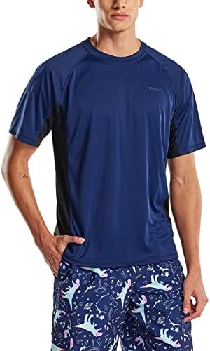 Camisetas de natação de Rashguard masculino de TSLA, UPF 50+ Camisa de manga curta de ajuste solto, UV Cool Dry Fit Athletic Water Shirts