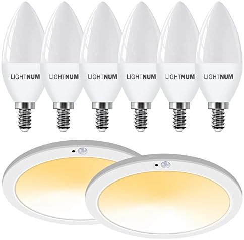 Lightnum LED Candelabra Bulbs E12 6 Pacote, Luzes de teto do sensor de movimento 2 pacote, 8,7 pol.