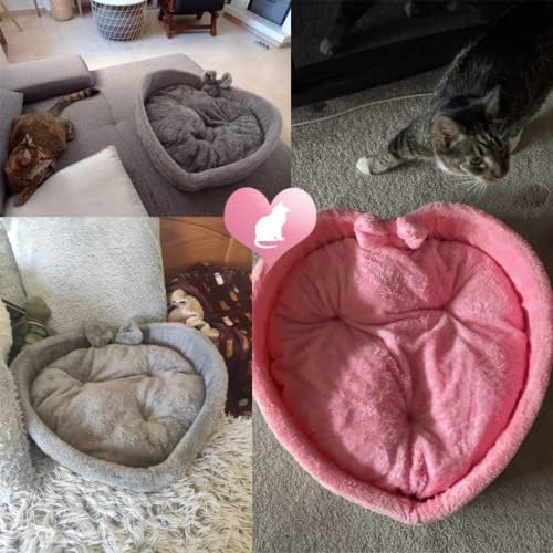 Ssdhua cama fofa cama de gato em forma de coração ninho de ninho de algodão lã quente sofá-gato macio, adequado para gatos e cães para passar o inverno quente