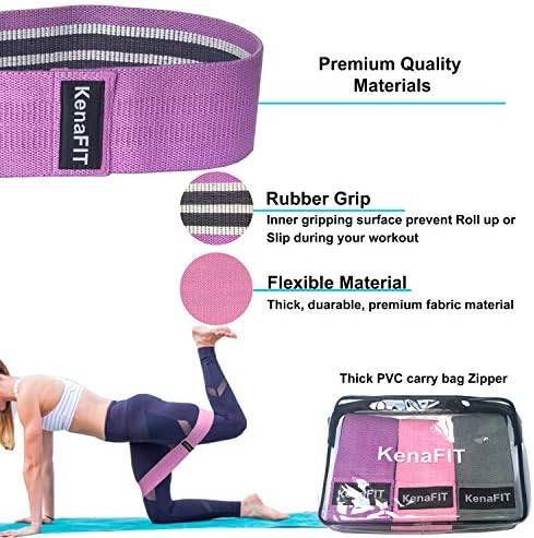 Kenafit 3 Bandy Bands Strength Set - Bandas de resistência de tecido para pernas e bunda, glúteos, faixas que não sejam de deslizamento para agachamentos, lifts dead, ioga - bandas de quadril para malhar e carregar estojo incluído incluído