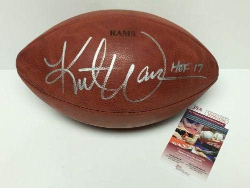 Kurt Warner assinou o futebol autêntico de 'Duke' com Hof 17 JSA - bolas de futebol autografadas