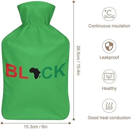 Garrafa de água quente impressa em preto-áfrica com tampa macia com cobertura de borracha de injeção de água de borracha