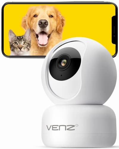 Câmera de cães de cachorro de Venz Indoor-1080p com aplicativo de telefone, câmera de segurança em casa de 360 ​​° PTZ, câmera de estimação para animais de estimação, Wi-Fi de 2.4g, detecção de movimento/aderência, áudio bidirecional, visão noturna, armazenamento em nuvem/sd