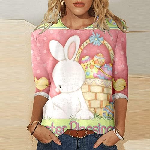 Blouses Floral Relaxed Fit Women Mulheres 3/4 Manga Crewneck Spandex Ovo de Páscoa Kawaii Animal Bloups Tees Girls FN