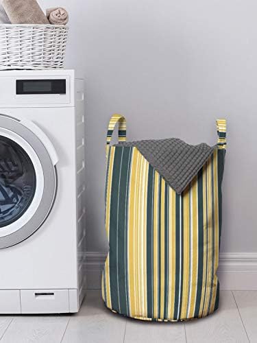 Bolsa de lavanderia geométrica de Ambesonne, padrão de estilo de código em cores retrô linhas verticais paralelas retas, cesto