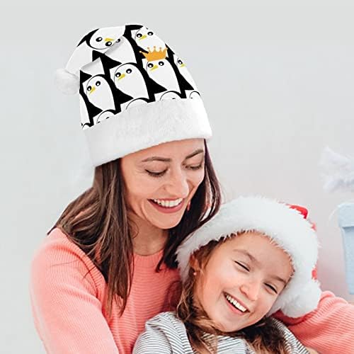 Comic bebê pinguim engraçado chapéu de Natal Papai Noel Hats Plush curto com punhos brancos para suprimentos de decoração de festa de férias de Natal