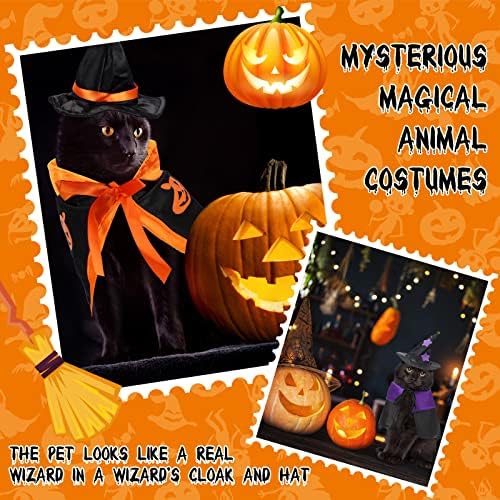 2 conjuntos de traje de pet de petão de Halloween inclui abóbora capa de bruxa capa de bruxa wizard hats gato fantasia