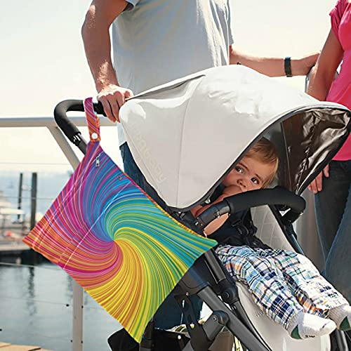 VISESUNNY Rainbow Whirlpool 2pcs bolsa molhada com bolsos com zíper para fraldas salateadas reutilizáveis ​​laváveis ​​para viajar, praia, creche, carrinho, fraldas, roupas de ginástica sujas, roupas de banho molhadas, produtos de higiene pessoal