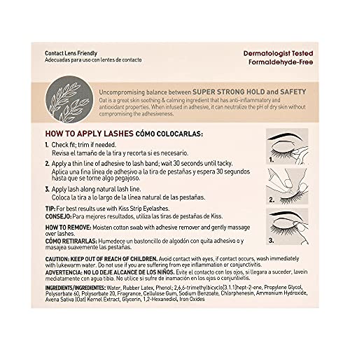 Beijo cash couture Black Latex Strip Lash adesivo com extrato de aveia calmante, bico de controle de precisão, dermatologista testado, amigável para lentes de contato, formaldeído livre, impermeável, 0,24 oz.