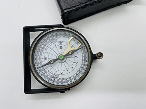 Brass Clinometer Handle Compass, trabalhando totalmente para caminhadas, ao ar livre, bússola de bolso com couro