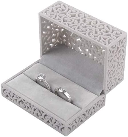 Caixa do portador do anel do design, caixa de anel duplo, caixa de anel de veludo oco, suporte para o anel para cerimônia de