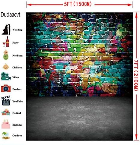 Cenário de fotografia com graffiti dudaacvt, cano de piso de cimento vintage de parede de tijolos coloridos de 5x7 ft para estúdio adereços fotográficos