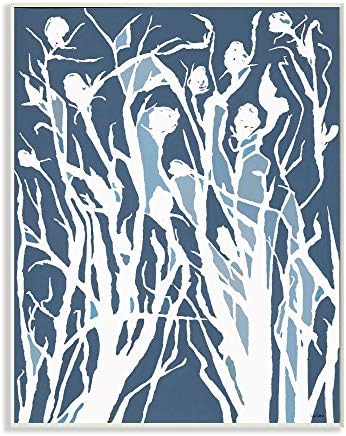 Stuell Industries Abstract Botanical Plant Silhouette Blue White Design, projetado por Lori Dubois Art, 13 x 19, placa de parede