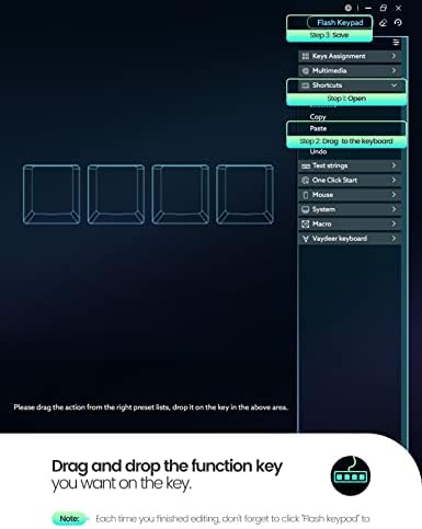 Vaydeer 4 Teclas totalmente programáveis ​​com janela flutuante e teclado multifuncional macro, suporte de teclado mecânico com uma mão NKRO, teclas de atalho, início de um clique, compatível com iOS, Windows