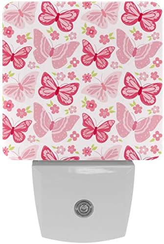 Rodailycay sensor leve de borboletas leves rosa, 2 pacotes de luzes noturnas se conectam na parede, luz noturna de LED branco