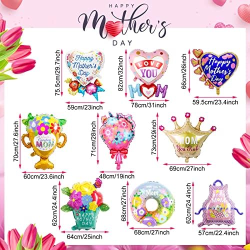 MjarTtoria 9pcs Feliz Dia das Mães Decorações de Partes Decorações de Folas de Alumínio Balão Mães Decorações de Decorações
